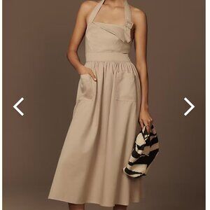 Anthropologie Porridge Halter Utility Midi Dress, Size Small